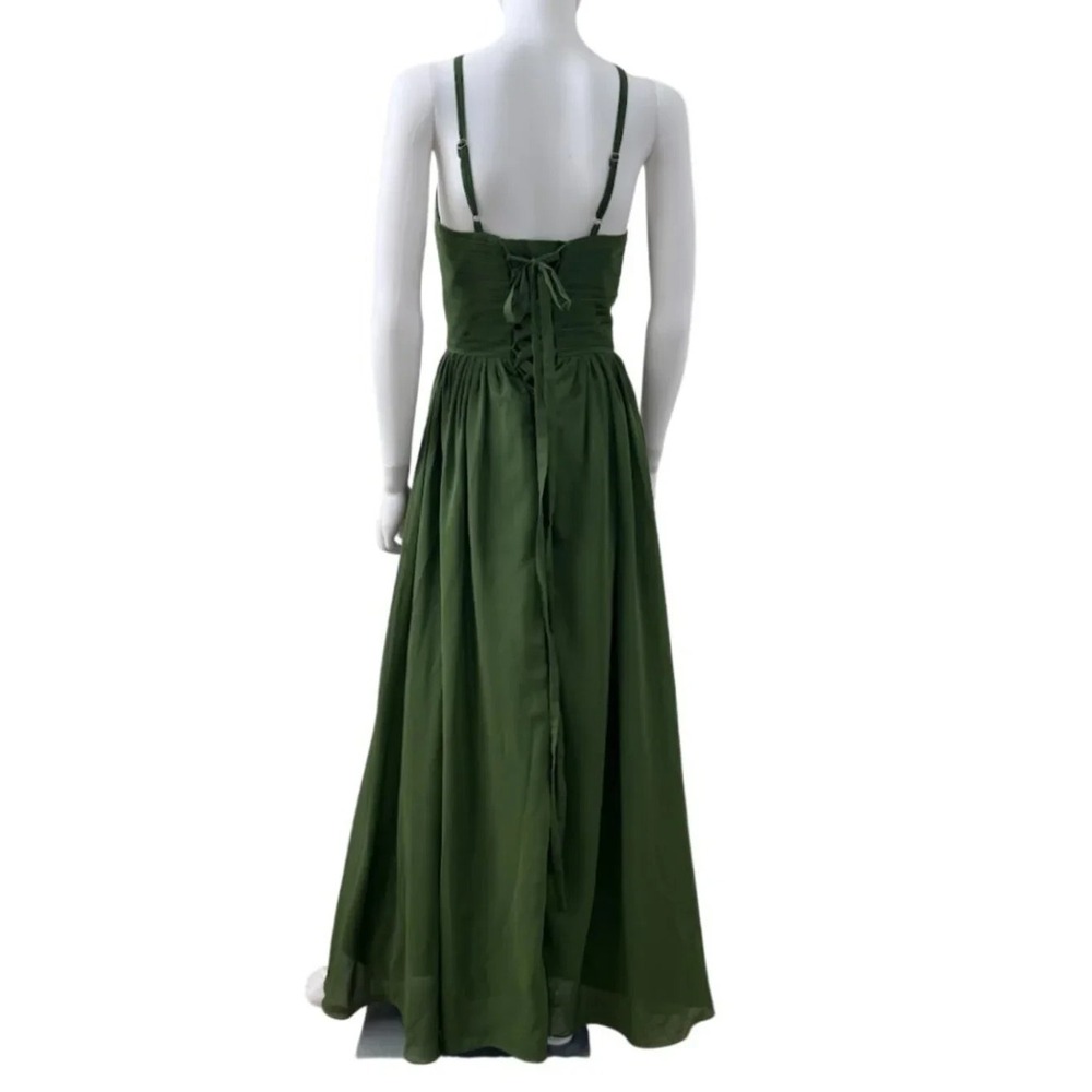 Forest Green Chiffon Halter Maxi Dress Size 2 Lace Up Formal Homecoming Prom - Picture 3 of 10